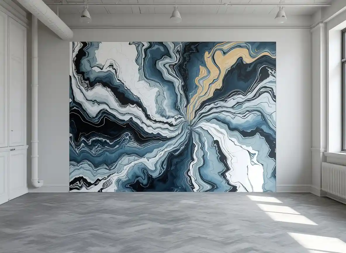 Abstract representation of fluid movement patterns in an open studio space